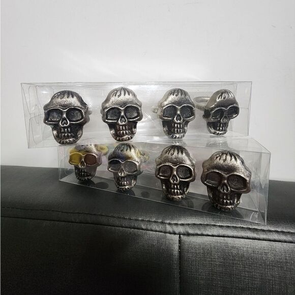 Lot of two Metal Halloween Skull Napkin Rings Sets, 8pc total - Picture 1 of 8